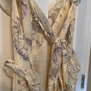 H&M floor length pale yellow and lilac purple dress.